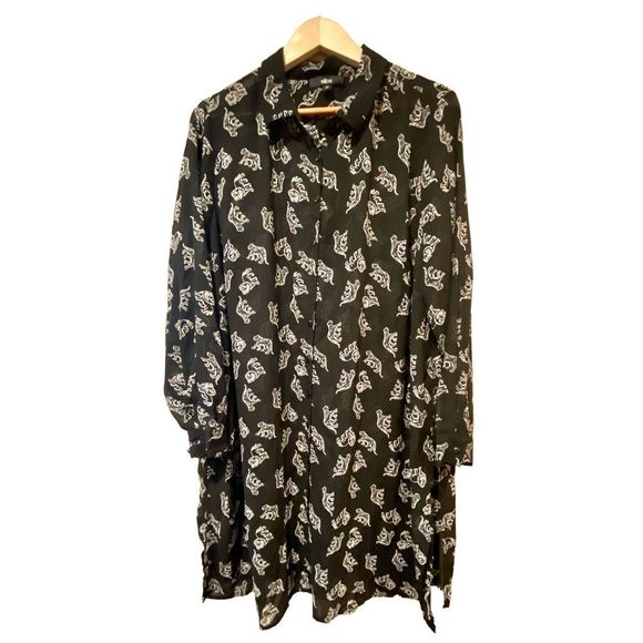 ellos Tops - ellos Long Button Up Top/Blouse Black & White Womens 22